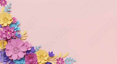 Wallpaper Mural Floral Paper Craft Arrangement on Pink Background Torontodigital.ca