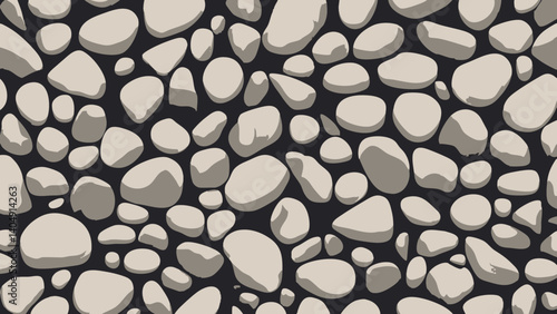 High-Resolution Texture of Various Smooth Stones with Diverse Shapes and Sizes on a Dark Background for Creative Designs and Illustrations