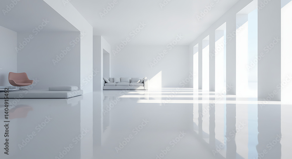 Fototapeta premium Serene Minimalist Interior: Light, Space, and Reflection AI Generated
