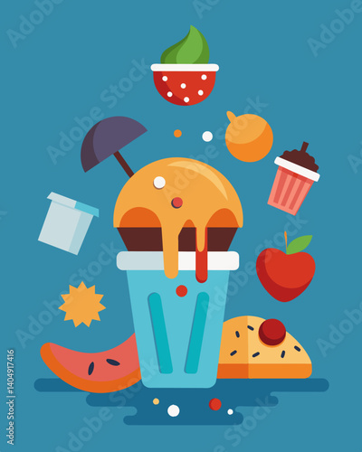 The sorry sight of perfectly edible food being thrown away.. Vector illustration