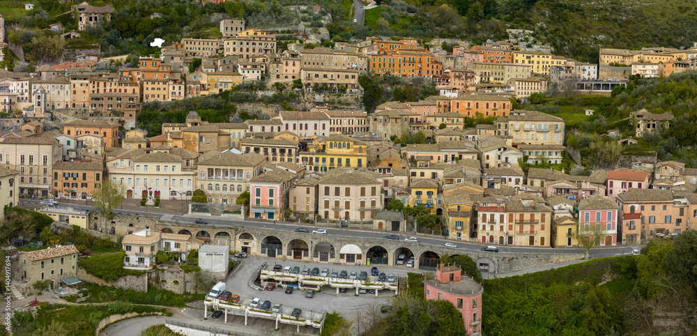 Aerial view of the town of Arpino, located in the province of Frosinone in Lazio, Italy.