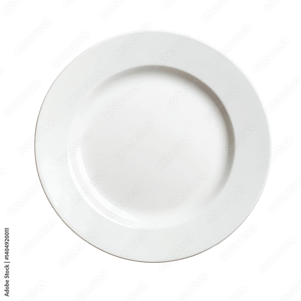 Plain white plate viewed from above on a clean Transparent background for minimalistic dining presentation, top view white plate isolated on PNG background Plain white plate viewed from above on a clean Transparent background for minimalistic dining presentation, top view white plate isolated on PNG background