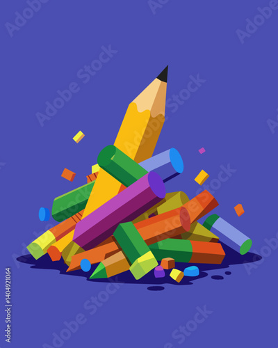 A pile of discarded crayons ly used and broken a small but impactful waste of resources.. Vector illustration