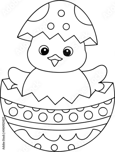  chick hatching from a patterned egg  for coloring book