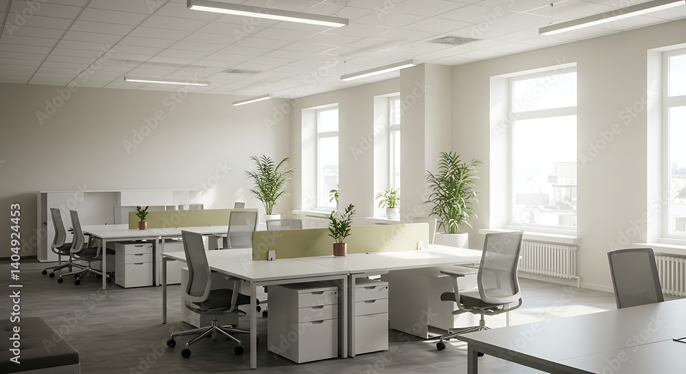 Sunlit Modern Office: Open Plan Workspace Design AI Generated Sunlit Modern Office: Open Plan Workspace Design AI Generated