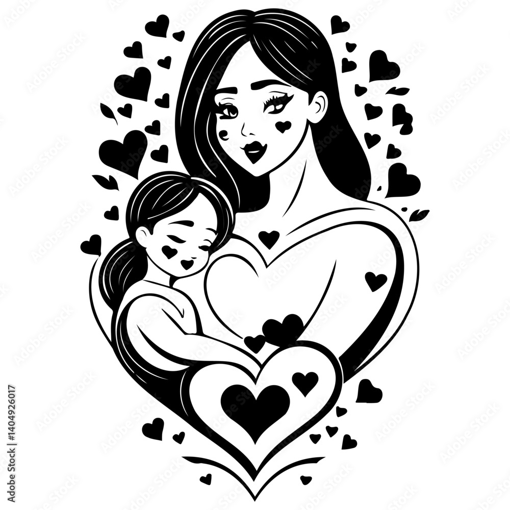 Mother's embrace with love and care illustration Mother's embrace with love and care illustration
