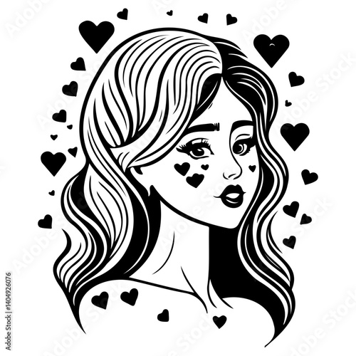 Elegant Woman Portrait with Heart Embellishments