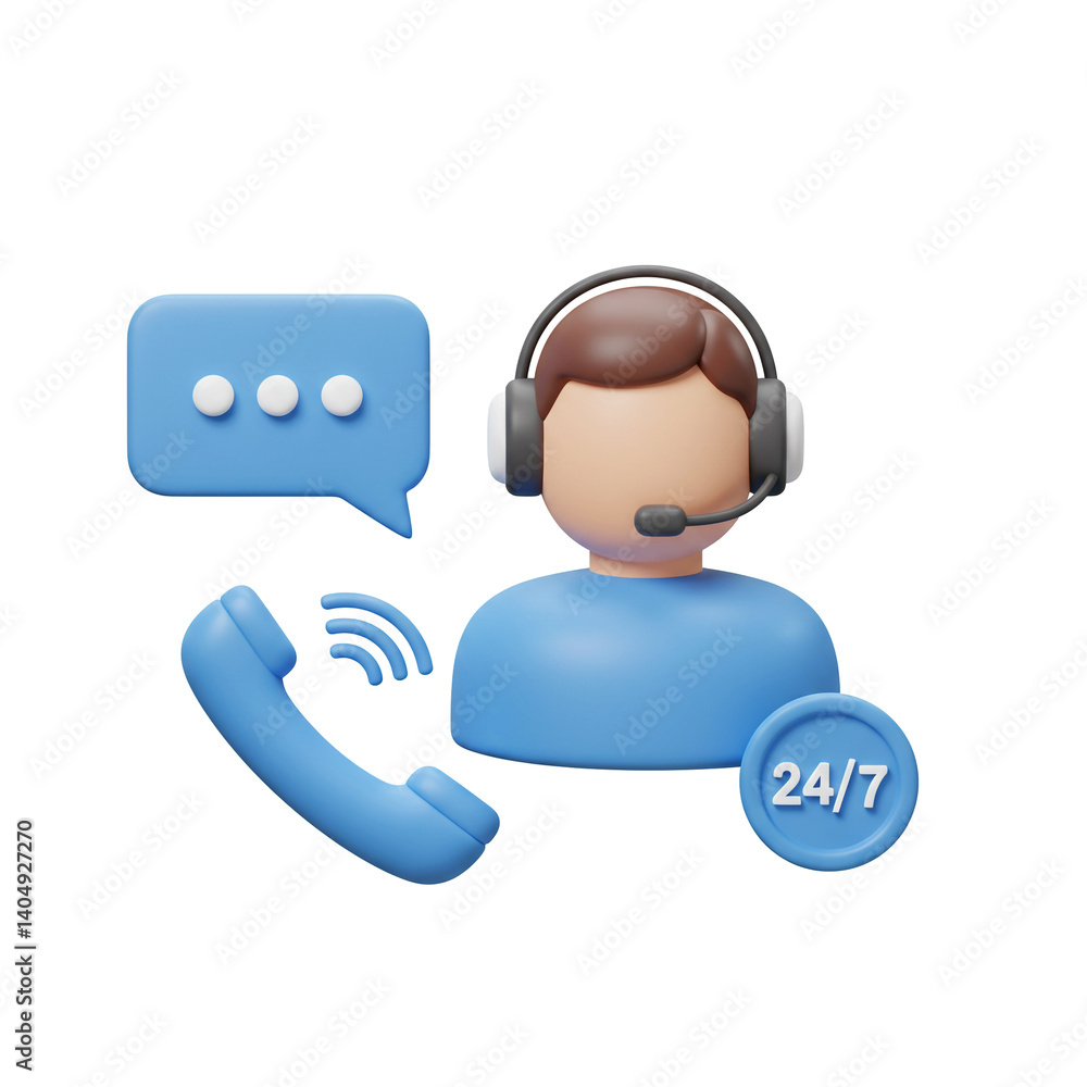 3D Illustration Providing customer support with phone and chat 24/7 3D Illustration Providing customer support with phone and chat 24/7