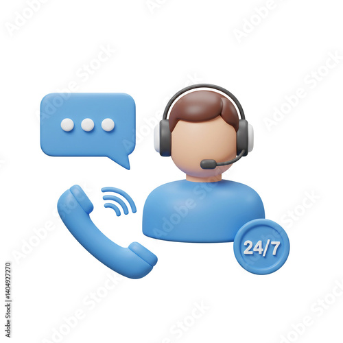 3D Illustration Providing customer support with phone and chat 24/7