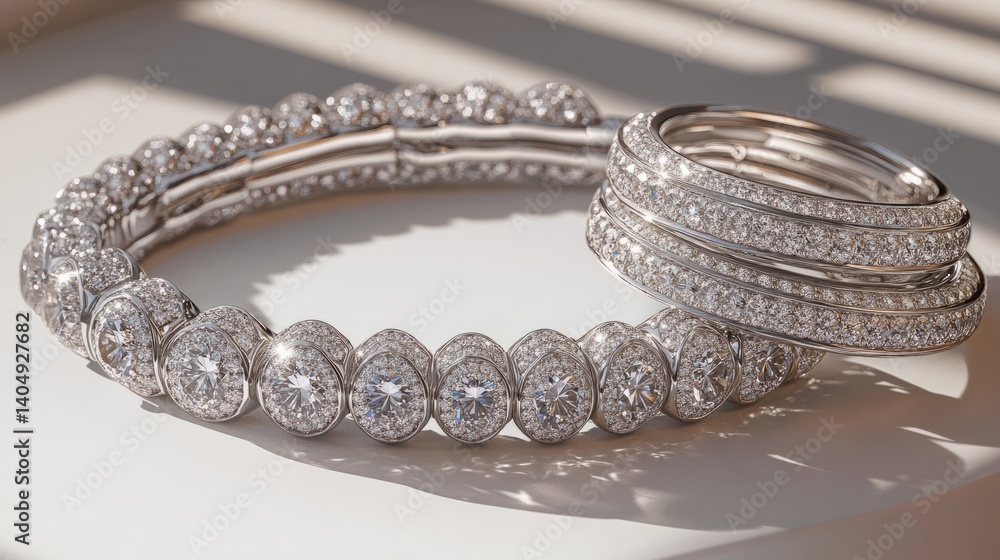 A premium gold bracelet with brilliant diamonds embedded in a clean design, isolated on a white backdrop A premium gold bracelet with brilliant diamonds embedded in a clean design, isolated on a white backdrop