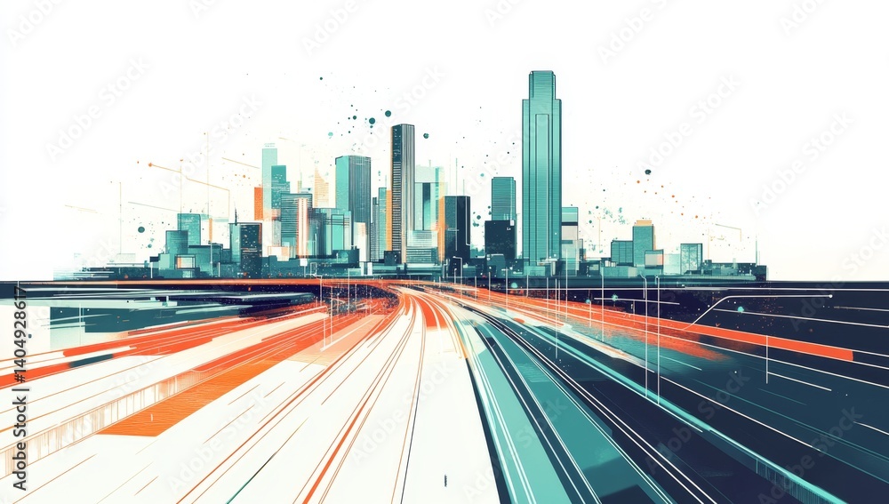 Fototapeta premium Modern city skyline with dynamic motion blur effect