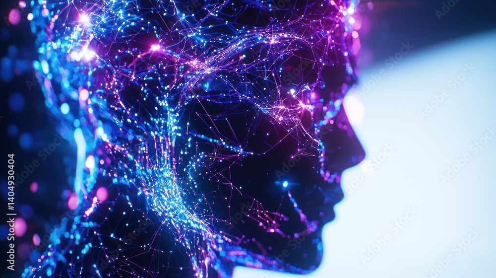 Digital Mind: Abstract Portrait of a Human Head Formed by Glowing Network Digital Mind: Abstract Portrait of a Human Head Formed by Glowing Network