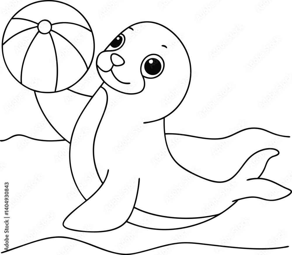 Obraz premium seal with a beach ball for coloring book