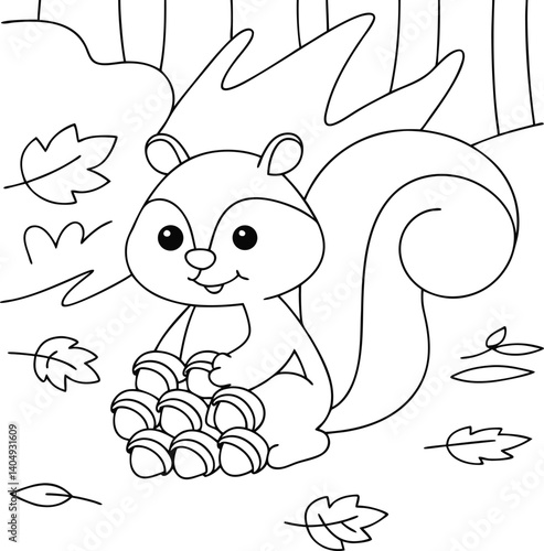  squirrel with an acorn pile