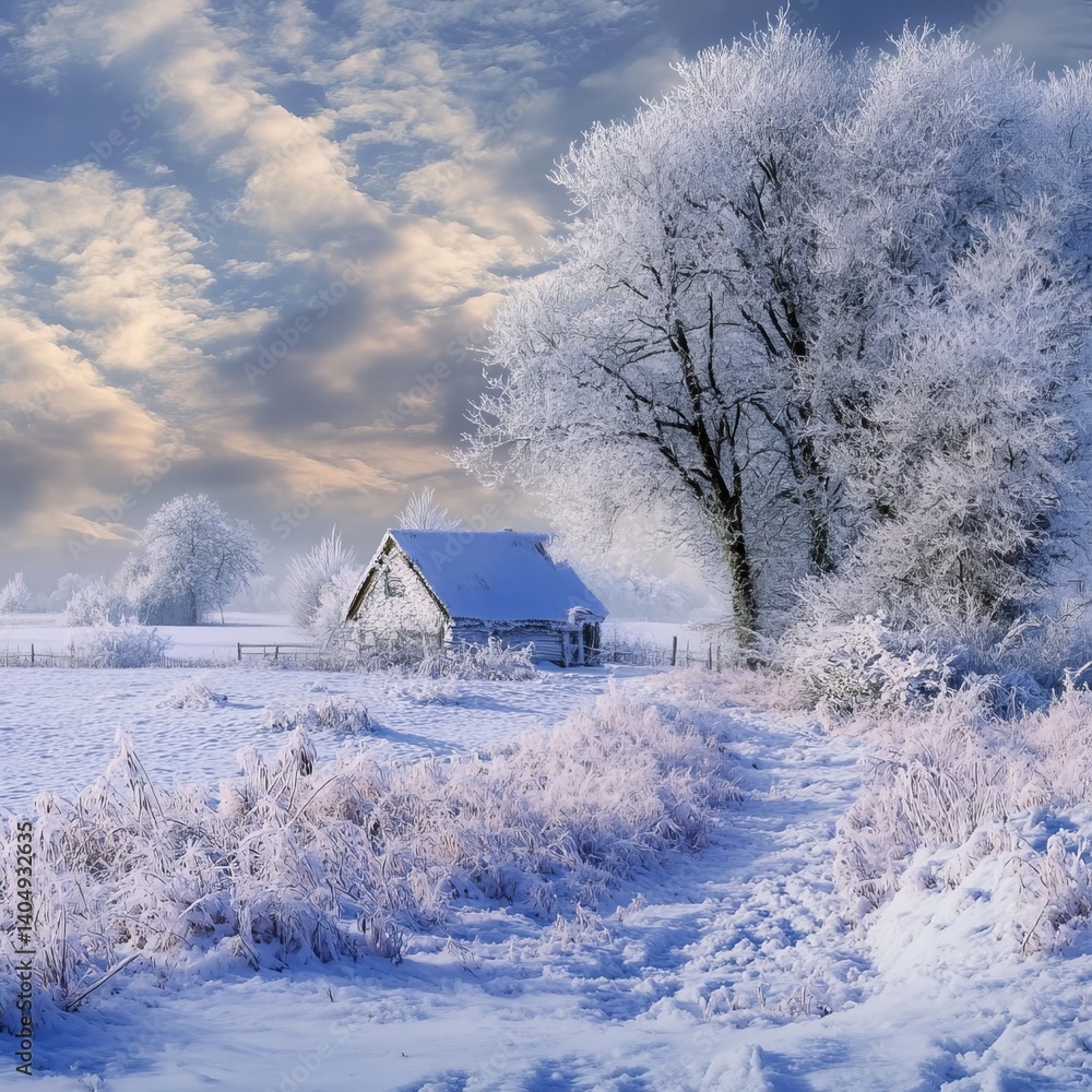 Frosty winter in the countryside.