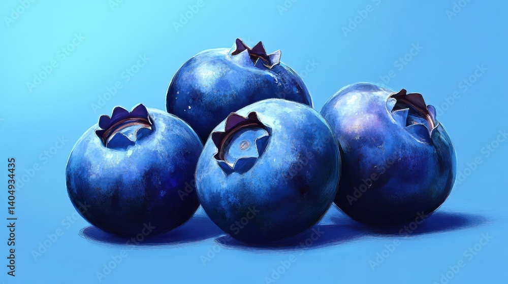 Obraz premium Fresh, juicy blueberries, a healthy blue fruit, float isolated in water against a vibrant blue background