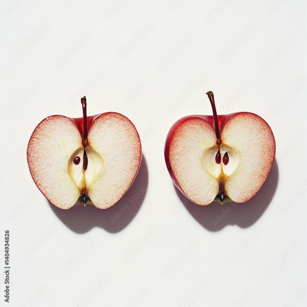 Apple halves on white.
