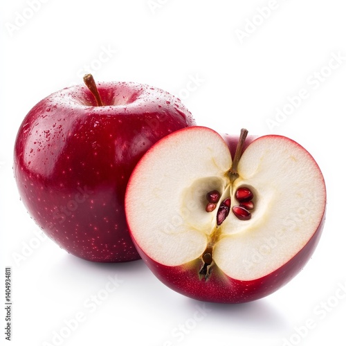 Red apple halves, cross-section, isolated on white.