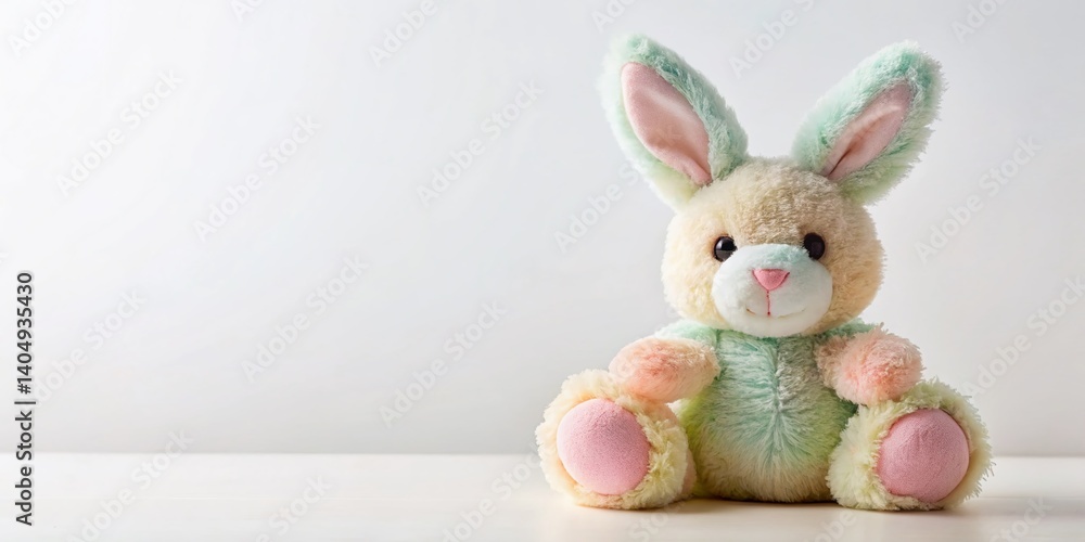 Obraz premium Adorable Easter Bunny Toy Posing Right, Copy Space for Text