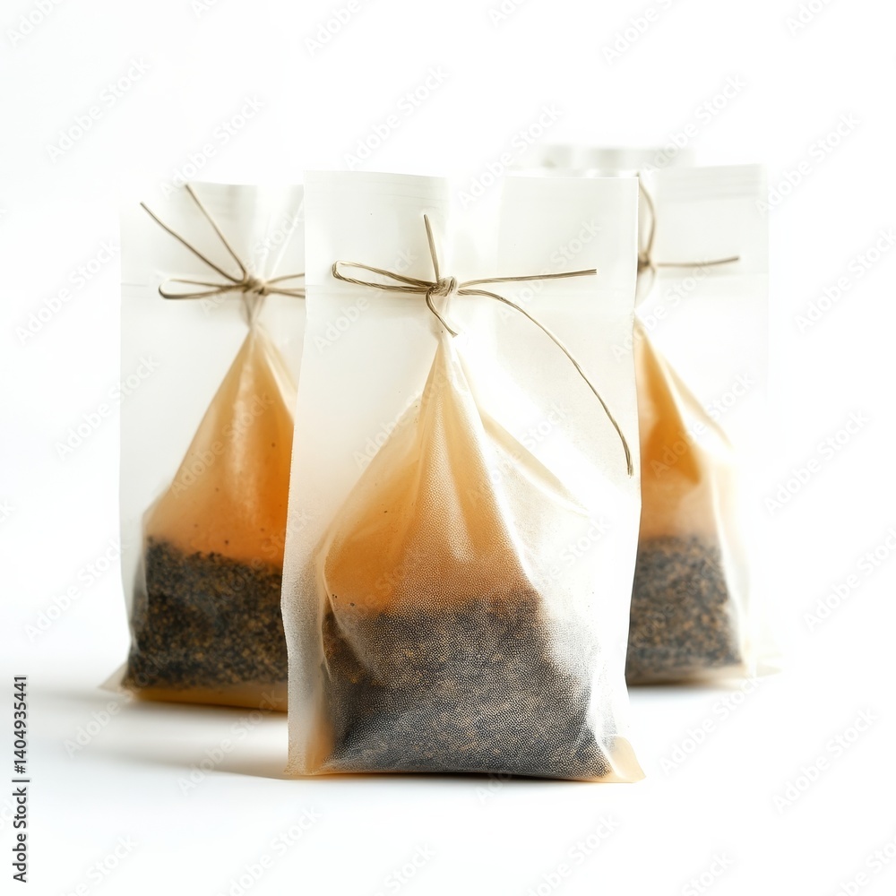 White background, tea bags.