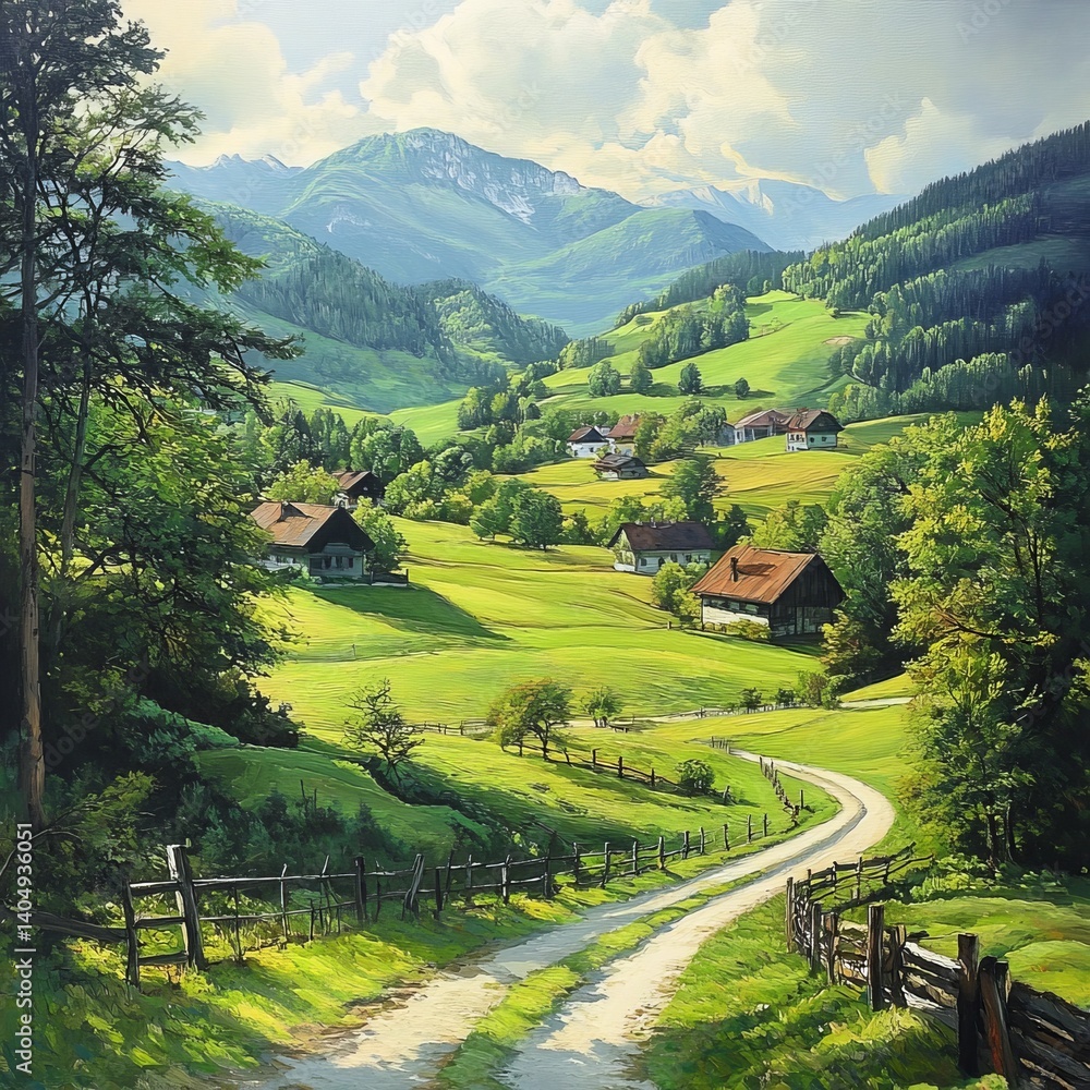 Green hills backdrop Austrian forests and fields.