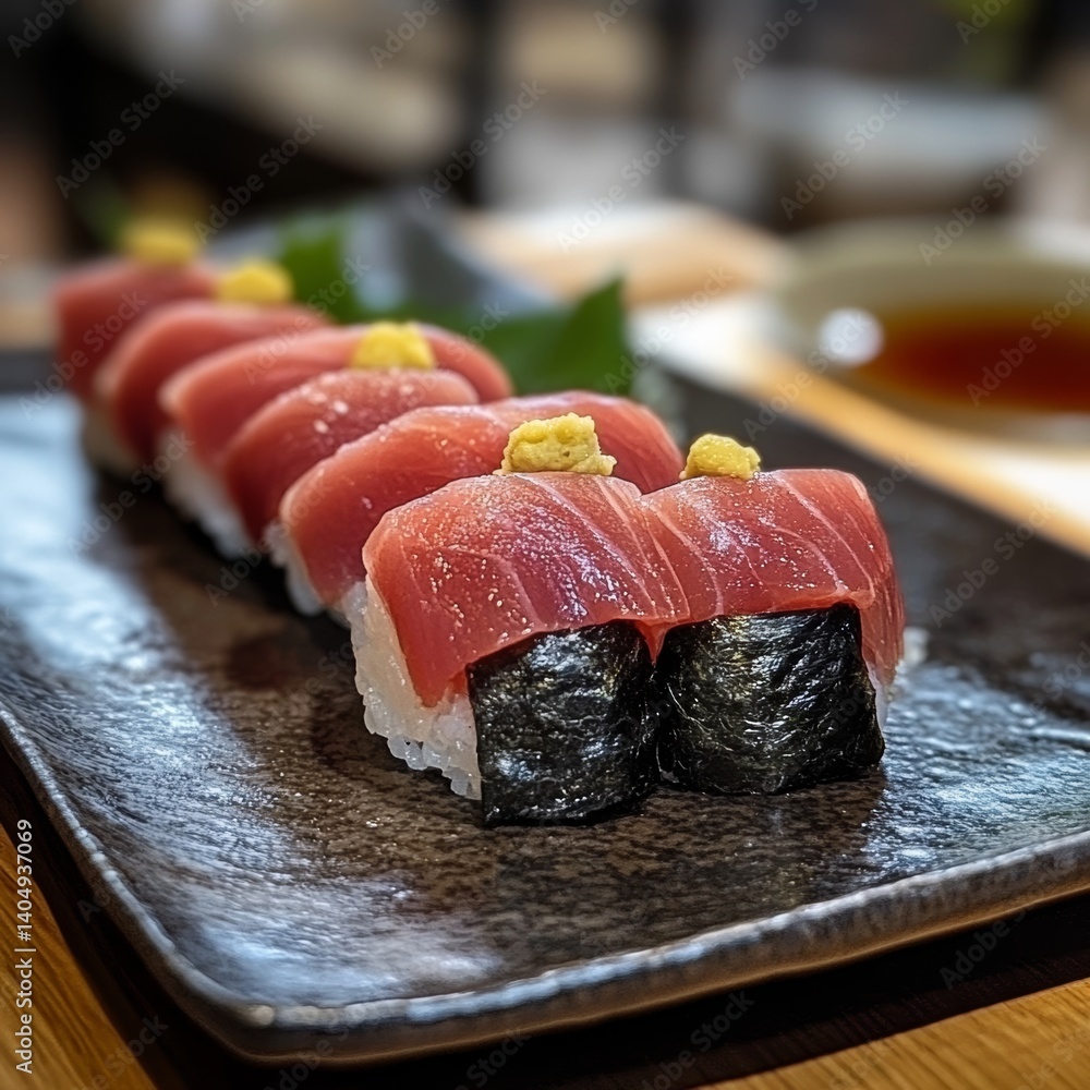 Tuna sushi at a Japanese restaurant.
