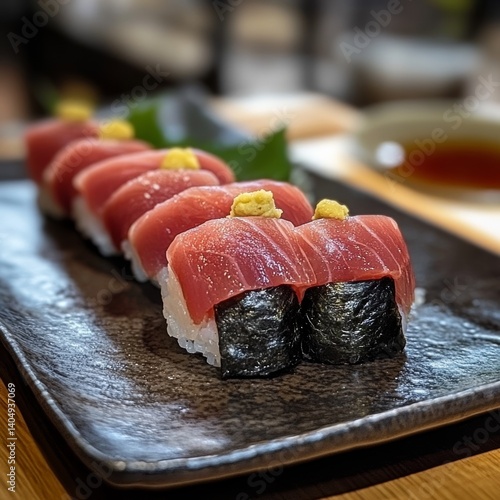 Obraz na płótnie Tuna sushi at a Japanese restaurant. w salonie