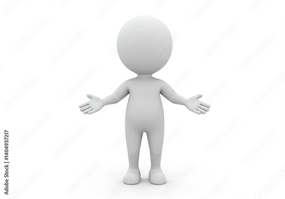 A white stick figure standing with open arms on a white background in a studio shot pose A white stick figure standing with open arms on a white background in a studio shot pose