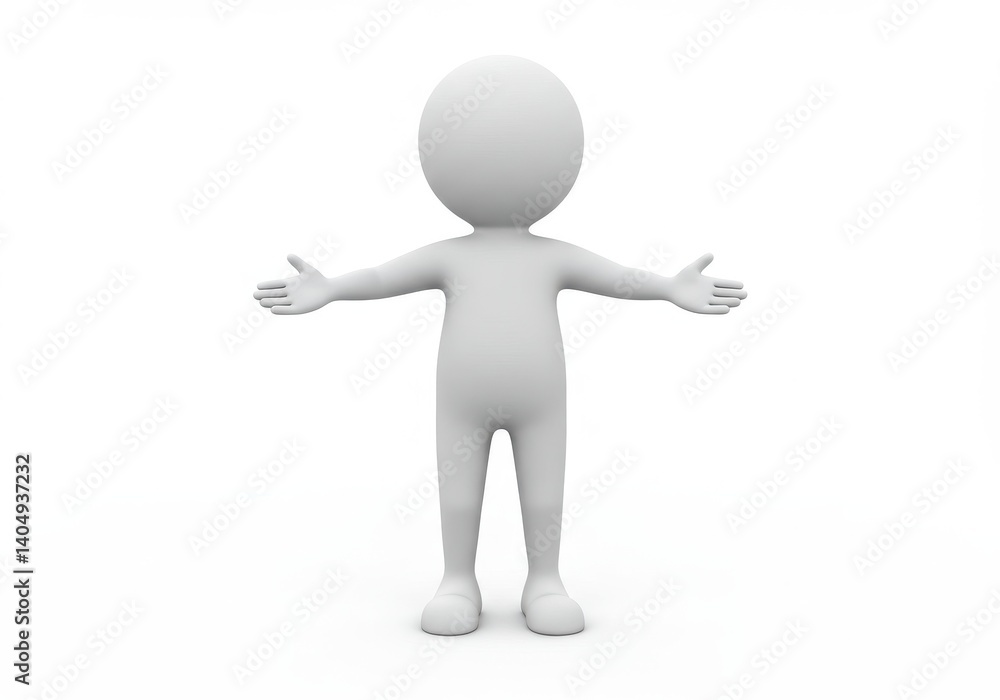 A white stick figure standing with arms outstretched on a clean white background in a studio shot A white stick figure standing with arms outstretched on a clean white background in a studio shot