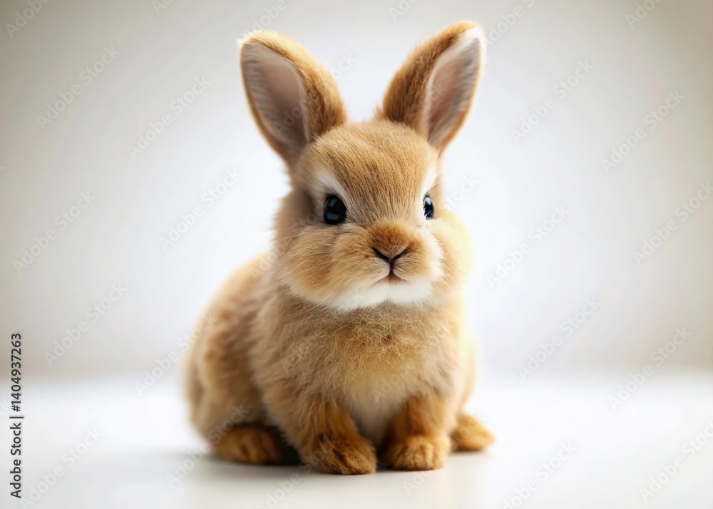 Fototapeta premium Adorable Plush Bunny Toy on White Background - Tilt-Shift Miniature Photography