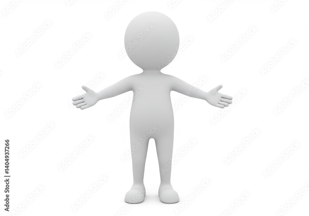 A white stick figure standing with arms outstretched on a plain white background in a studio shot A white stick figure standing with arms outstretched on a plain white background in a studio shot
