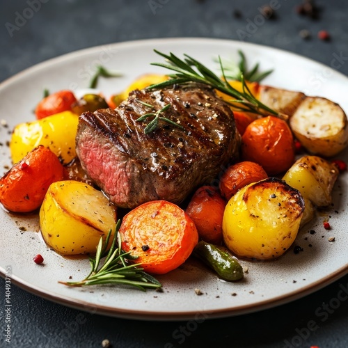 Obraz na płótnie Beef fillet and roasted veggie plate. w salonie