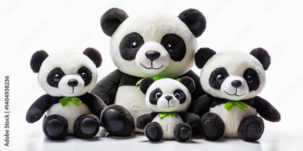 Obraz premium Adorable Stuffed Panda Plushie Set, Isolated White Background, PNG Download