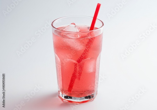 Wallpaper Mural A refreshing pink drink with ice cubes and a red straw on a plain white surface in a tall glass Torontodigital.ca
