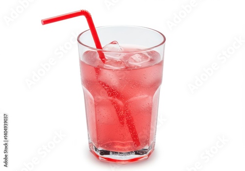 Wallpaper Mural A clear glass filled with a pink drink, ice, and a red straw on a white background studio shot Torontodigital.ca