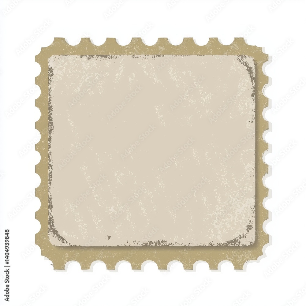 Fototapeta premium Blank Beige Postal Stamp on white background.