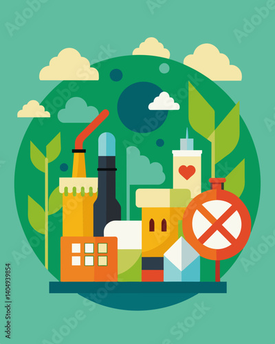 In response to excessive waste from packaging a new regulation requires companies to use ecofriendly materials or face fines.. Vector illustration