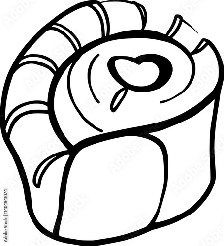 Line Art Illustration Of A Single Piece Of Sushi With A Heart Detail