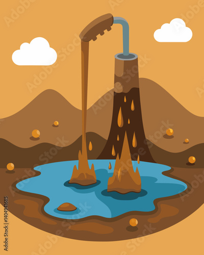 The onceclear water is now a murky brown the result of years of pollution and neglect.. Vector illustration