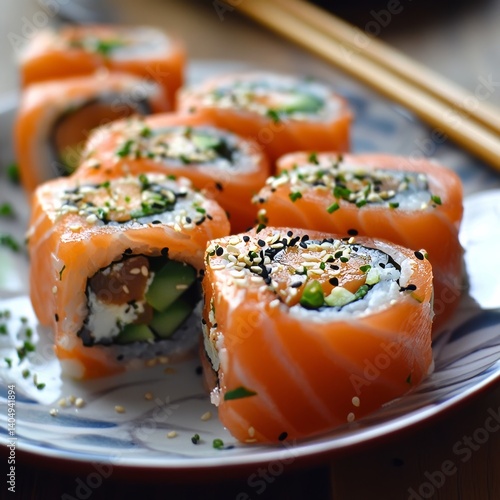 Obraz na płótnie Salmon on rice: Sushi. w salonie