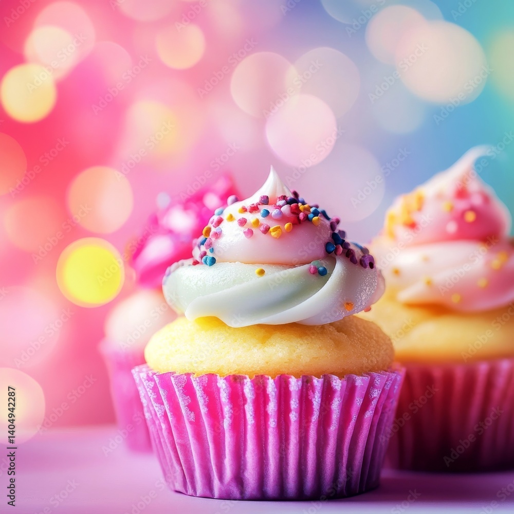 Cakes close, colorful, bokeh lights.