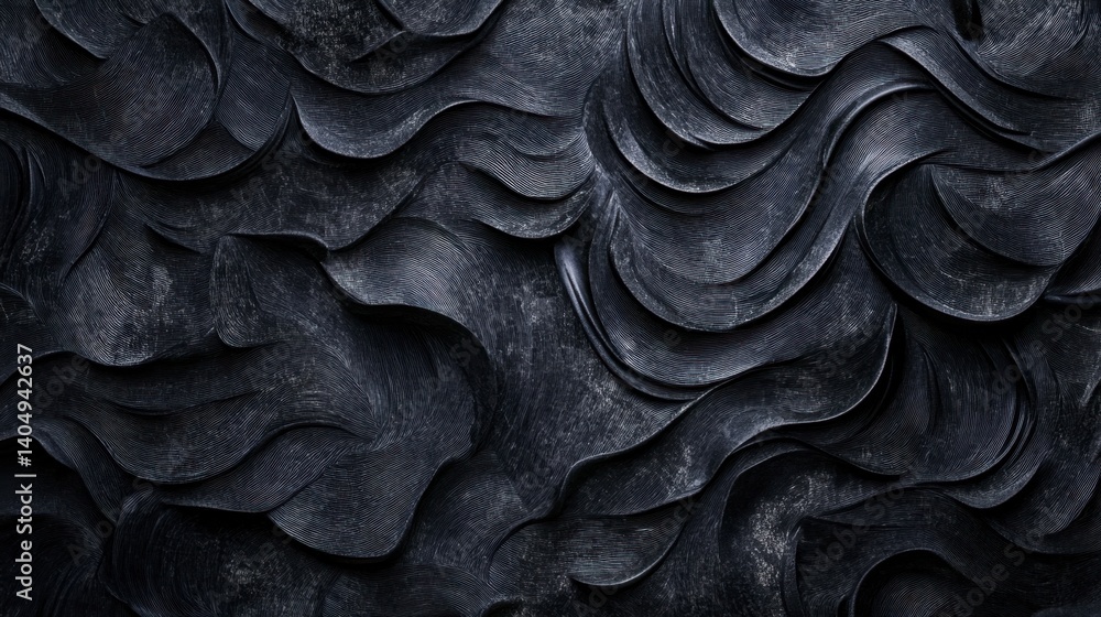 Fototapeta premium Abstract Dark Waves Texture Background - Sculpted Pattern Design