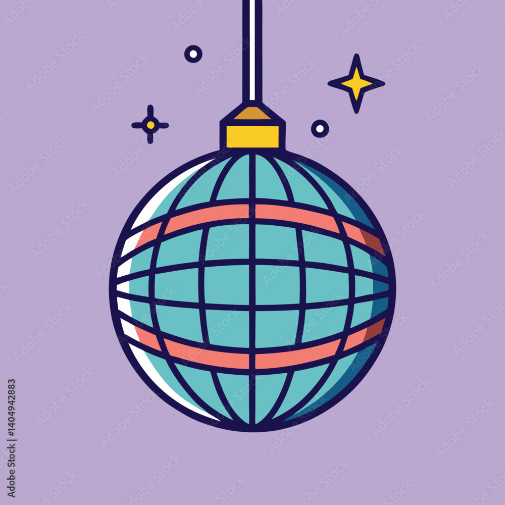 Colorful disco ball illustration on New Year Object a purple background with shining stars Colorful disco ball illustration on New Year Object a purple background with shining stars