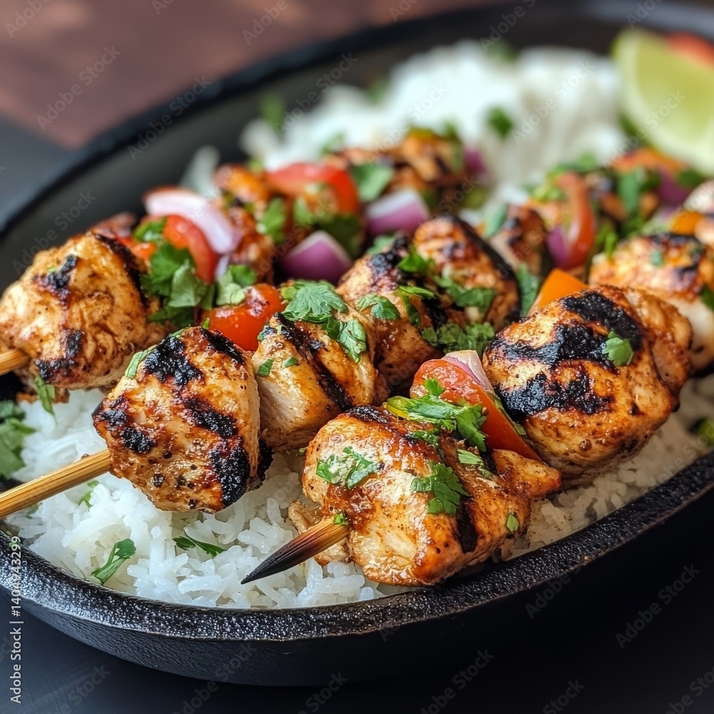 Grilled chicken on a skewer.