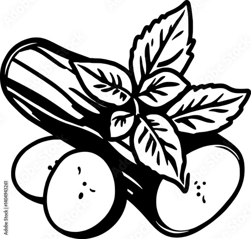 Fresh Cucumber Slices with Vibrant Green Leaves Illustration