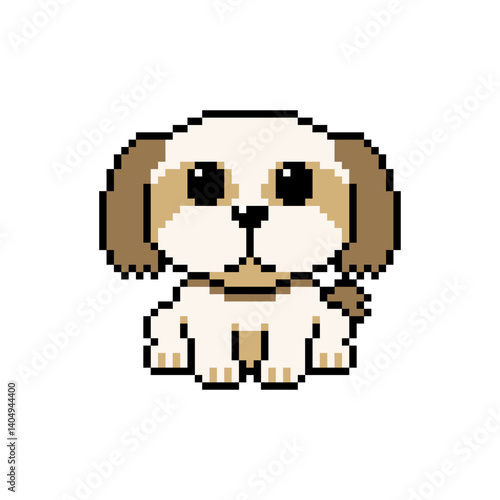 Pixel art cute shih tzu dog vector in retro style for design.