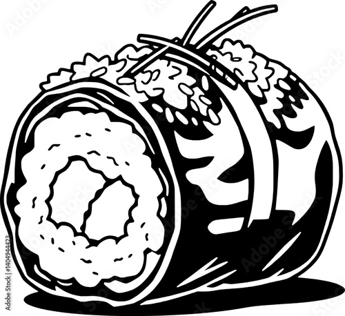 Delicious Maki Sushi Roll A Black And White Illustration