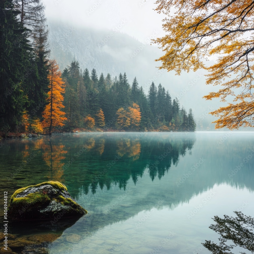 Fusine lakes: serene autumn scene.