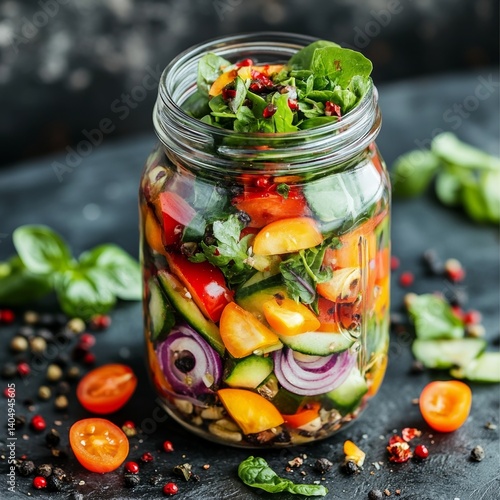 Obraz na płótnie Healthy veggie salad in a jar. w salonie