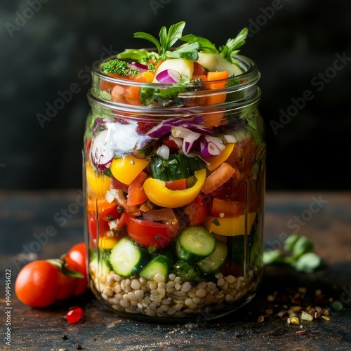 Obraz na płótnie Veggie salad in a jar - healthy! w salonie